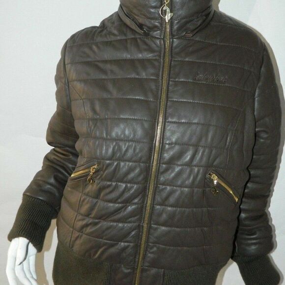 BABY PHAT Jacket Leather Brown Puffer Y2K 90's Vintage Embroidery Cat Logo XXL - Picture 4 of 12